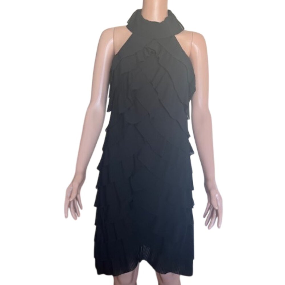 SAMUEL DONG Black Halter Neck Tiered Pleated Dress Sz Medium *Worn Once*
